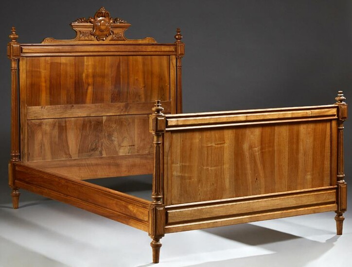 French Louis XVI Style Carved Walnut Double Bed, 20th