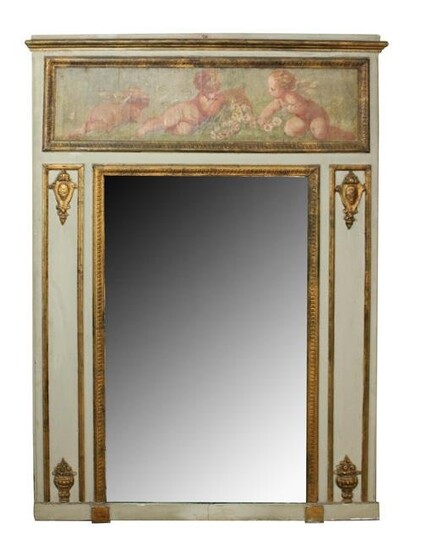 French painted trumeau mirror with cherubs