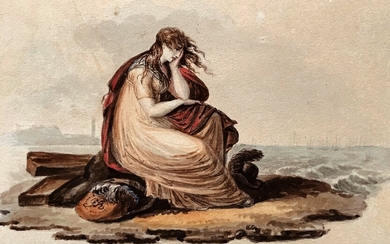Friedrich REHBERG (1758-1835) Lady Hamilton pleurant la mort de Lord Nelson Aquarelle sur papier Signée...