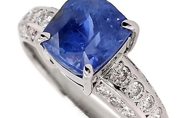 GIA - 3.33ct Sri-Lanka Not-Heated Sapphire and 0.50ct Diamonds - GIA Report - Platinum - Ring Sapphire