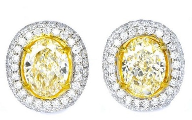 GIA 9.79cts Natural Yellow Diamond Halo Cluster Clip On Stud Earrings
