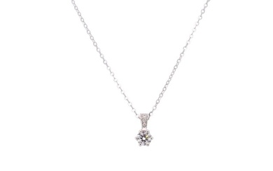 GIA Certificate - 0.35 total ct of natural diamonds - 18 kt. White gold - Necklace with pendant - 0.30 ct Diamond - Diamonds