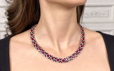 GIA Ruby, Onyx And 18k White Gold Necklace