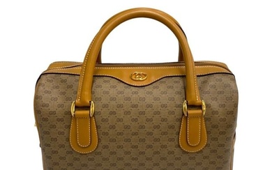 GUCCI Old Gucci Vintage Micro GG Logo Leather Genuine Handbag Mini Boston Bag Brown