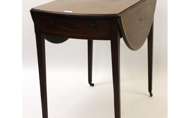 George III plum mahogany oval cross banded Pembroke table, s...