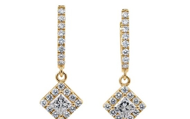 Gia Certificate--- - 18 kt. Yellow gold - Earrings - 0.80 ct Diamonds - Diamonds