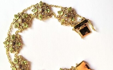 Gold, Seed Pearls, Peridot - Bracelet Peridot