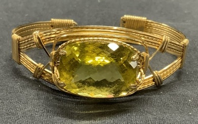 Gold Tone Citrine Gemstone Cuff Bracelet