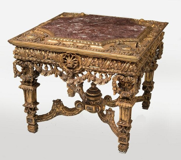 Gold coffee table with marble top