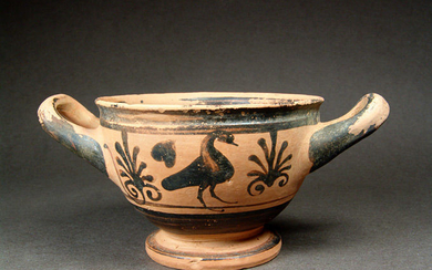 Greek Boeotian Ceramic Skyphos with Birds