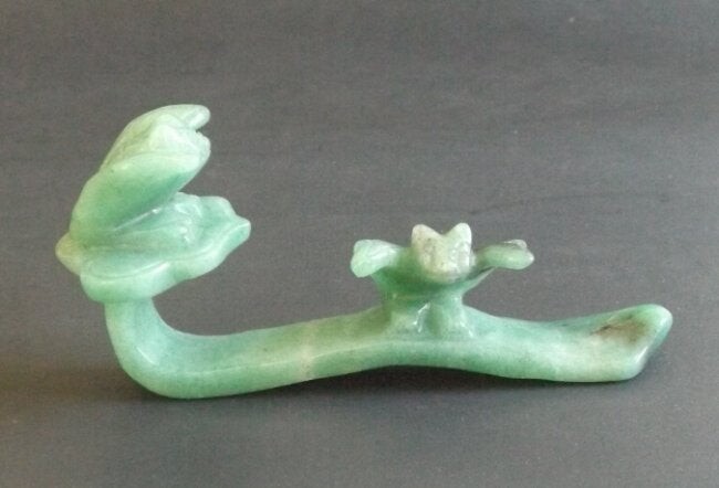 Green Jade Ruyi Scepter with 2 Bats, China, Hand Carved
