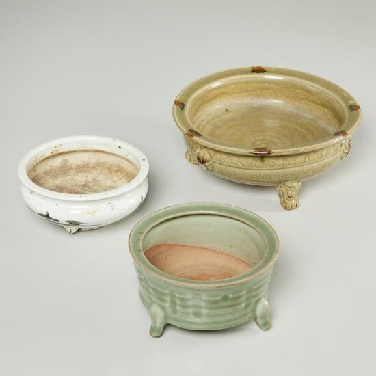 Group (3) antique Asian glazed ceramic censers