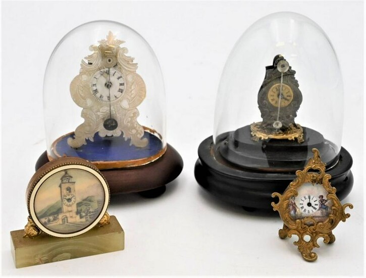 Group of Four Miniature Clocks, to include brass and