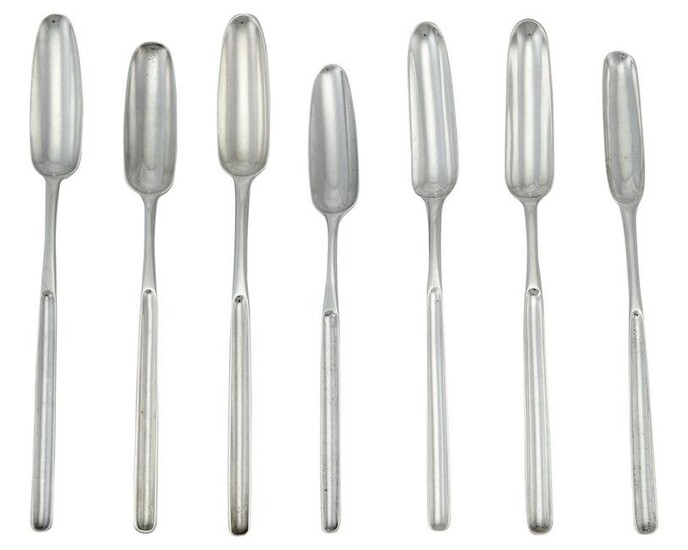 Group of Seven George III Sterling Silver Marrow Scoops