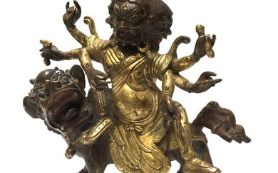 Guardian God with three heads and six arms,...