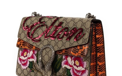 Gucci: A "Dionysus Elton Edition" bag of brown monogram canvas and pythonskin embellished with sequins and embroidery. – Bruun Rasmussen Auctioneers of Fine Art