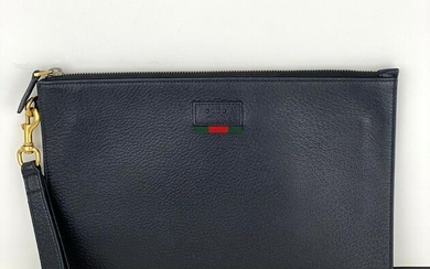 Gucci Agora Black Men's Leather Pouch With Web 428758