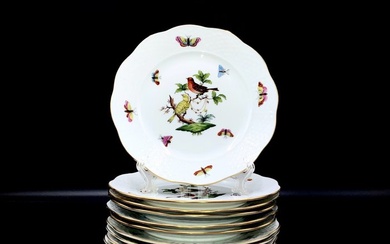 Herend - Exquisite Set of 12 Plates (19 cm) - "Rothschild Bird" Pattern - Plate - Hand Painted Porcelain