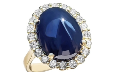 Huge 16.94 Carat Blue Sapphire And Diamonds Ring - 18 kt. Yellow gold - Ring - 16.94 ct Sapphire - Diamonds, NO RESERVE