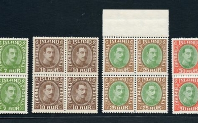 Iceland 1931/1934 - Christian X - blocks of four - Unificato NN. 145/149A