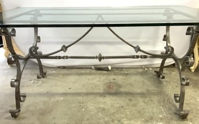 Iron Base Glass Top Dining Table