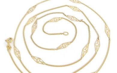 Italian Long Filigree Curb Chain Necklace 14K Yellow Gold, 28.5 Inches, 4.06 Gr
