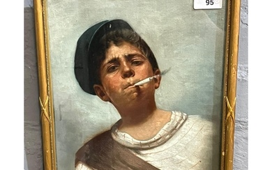 Italian School, portrait of a young boy smoking a cigarette ...