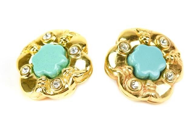 Ivana Costume Gold Tone Turquoise Clip on Earrings