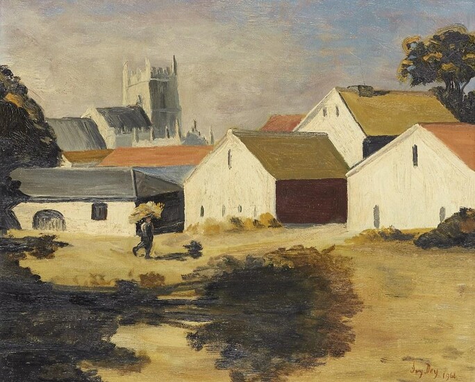 Ivy G. Dey, British, active 20th century - Farmyard, Belton, 1966; oil on canvas board, signed and dated lower right 'Ivy Dey 1966', titled to label on the reverse, 25 x 30 cm Provenance: Artists of Chelsea, London (according to the label attached...