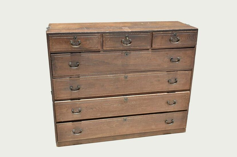 JAPANESE BRONZE-MOUNTED ELMWOOD CHEST OF DRAWERS
