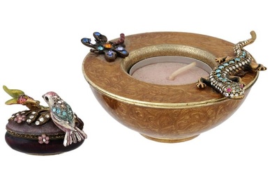 JAY STRONGWATER JEWELED TRINKET BOX AND CANDLE HOLDER