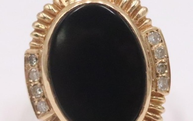 JEWELRY. 14kt Gold Onyx and Diamond Cocktail Ring.