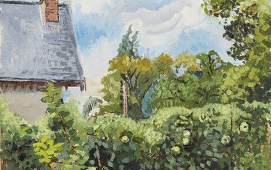 James Power, British 1919-2009 - View of an English Garden, 1985; oil on canvas, dated lower left '07 85', inscribed to the reverse, 55 x 46 cm (unframed) (ARR) Provenance: the Estate of the Artist