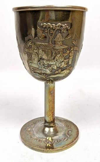 Japanese Sterling Repousse Goblet with Gold Wash Interi