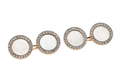 Jewellery Cufflinks CUFFLINKS, 18K gold/platinum, mother-of-pearl, rose cut diamonds, A...