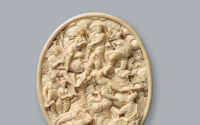 Johann Michael Maucher, circle of - A carved ivory relief with a gathering of Greek gods, circle of Johann Michael Maucher