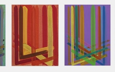 John Copnall (British, 1928-2007) Criss Crossing: Blue, Red and Purple; Untitled (Stripes) the l...