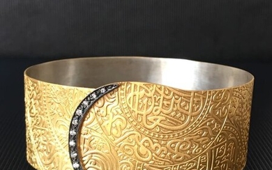 Kurtulan Designe - 24 kt. Gold, Silver - Bracelet, Bangle - Ottoman Calligraphy - 0.13 ct Diamond