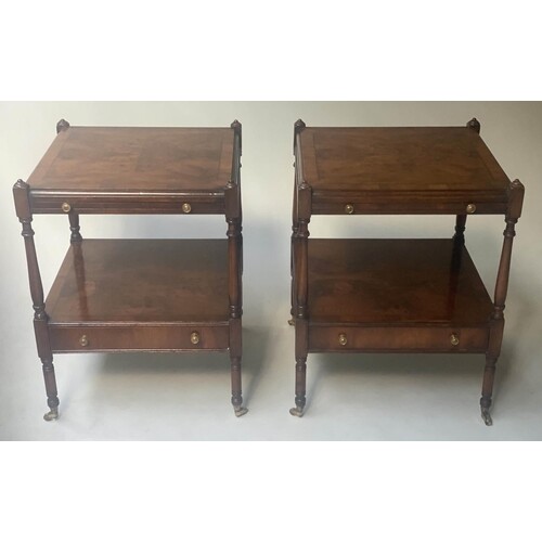 LAMP TABLES, a pair, George III design burr yewwood and cros...