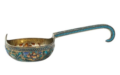 LARGE RUSSIAN FLORAL GILT SILVER AND ENAMEL KOVSH
