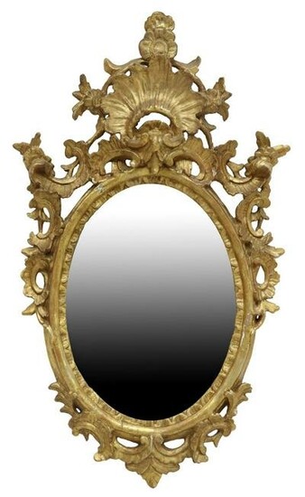 LOUIS XV STYLE GILTWOOD OVAL WALL MIRROR