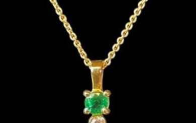 Ladies 14K Gold Emerald Diamond Pendant Necklace