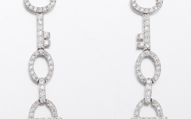 Ladies' Pair of Gold and Diamond "Lock and Key" Dangle Earrings