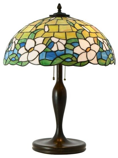 Lamb Brothers Leaded Glass Floral Table Lamp