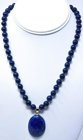 Lapis Lazuli Beaded Necklace w Large Pendant