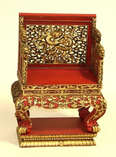 Large Chinese Lacquered Gilt Wood Chair