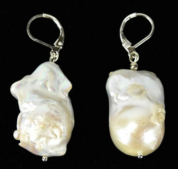 Large High Luster Cultured Baroque Pearl Earrings