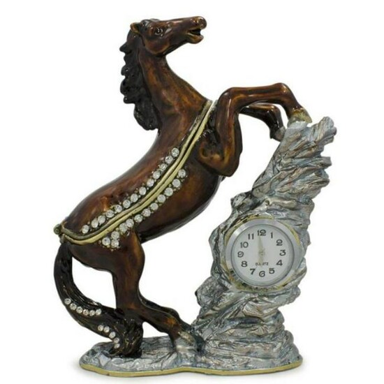 Leaping Stallion Horse Trinket Jewel Box Clock