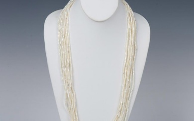 Long 8-Strand Sterling Silver & Mother of Pearl Necklace