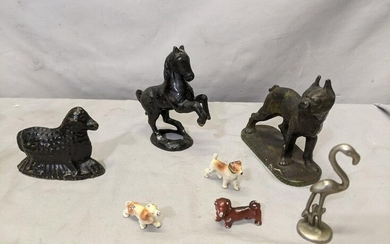 Lot 6 Antique Cast Iron Animal Figures Dogs Sheep Horse